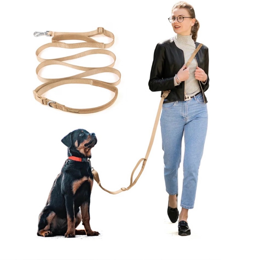 Hands-Free Dog Leash 16 ft Adjustable w/ Padded Handle – Sand